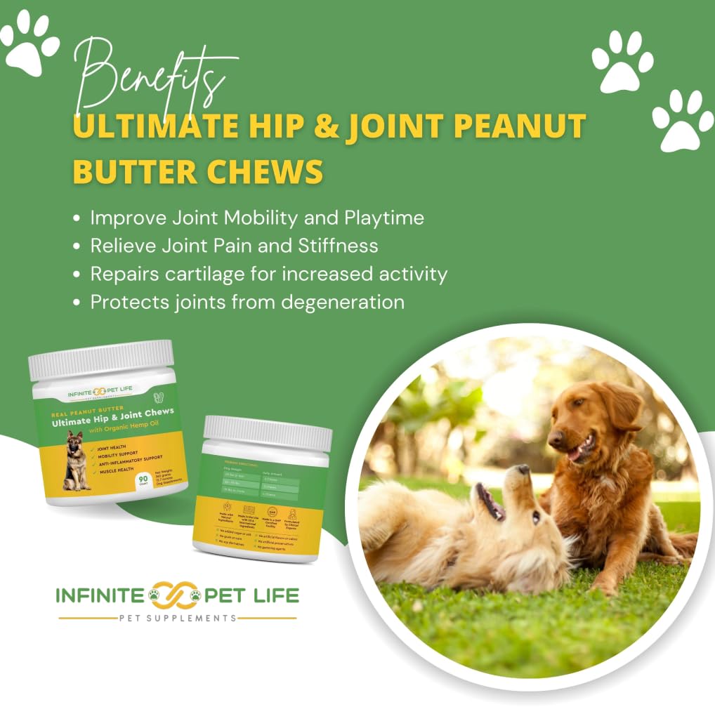 Infinite Pet Life Hip & Joint Supplement Bundle for Dogs - Glucosamine, Chondroitin, MSM & Turmeric Chews (90 Chewable Tablets + 90 Peanut Butter Soft Chews) - Relieves Pain and Enhances Mobility
