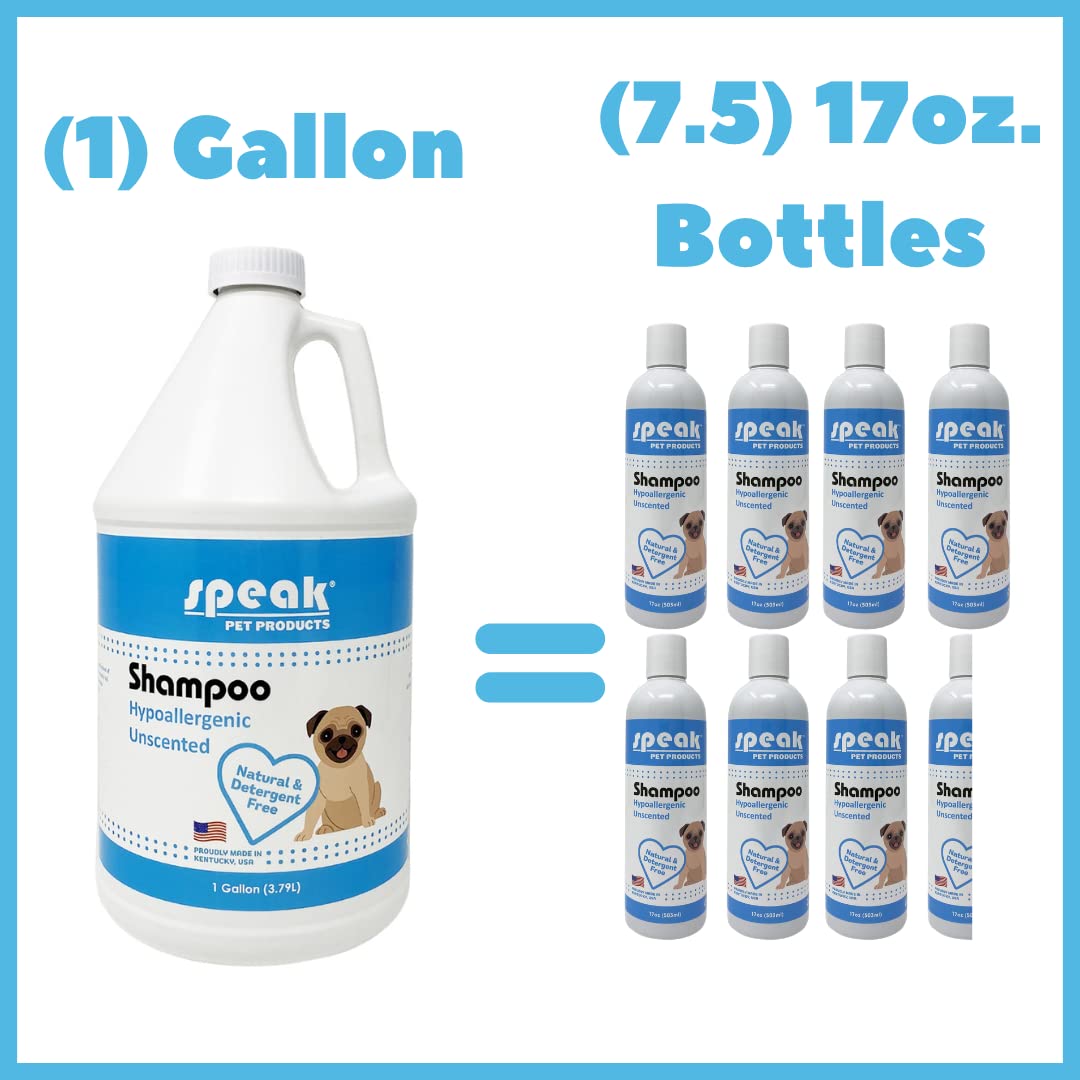 Speak Pet Products Natural Dog Shampoo, Hypoallergenic Unscented, 1 Gallon