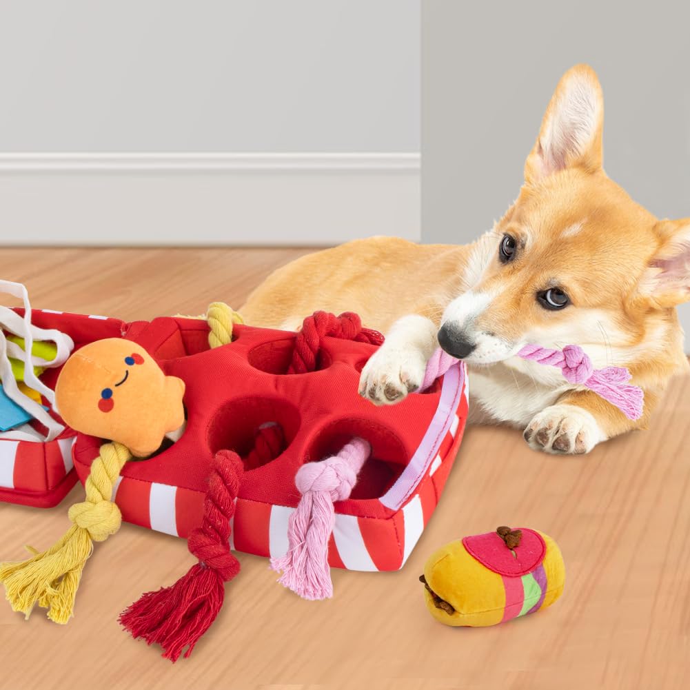 Puppy Toys - Interactive Squeaky Snuffle Hide & Seek Tug Rope Plush Toys for Small Medium Dogs - Natural Foraging Nose Work Boredom Relief