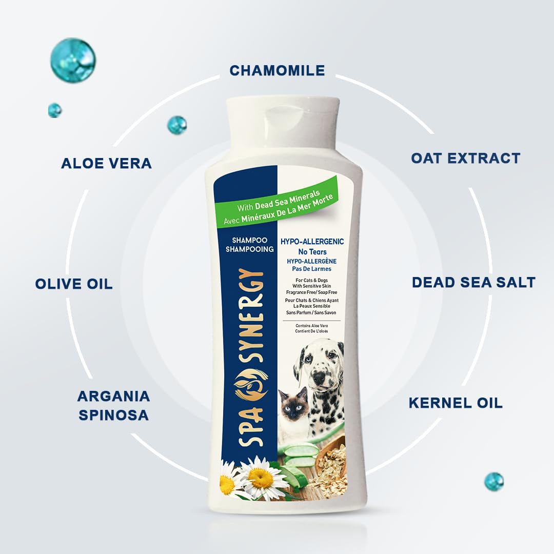 Pet Dog Shampoo Natural Dead Sea Mineral Rich, Aloe Vera, Moisturizing, Soothing, pH Balanced, Soap Free, Paraben Free, Fragrance Free – Hypo-Allergenic No Tears - (1) Bottle 16.5 FL OZ