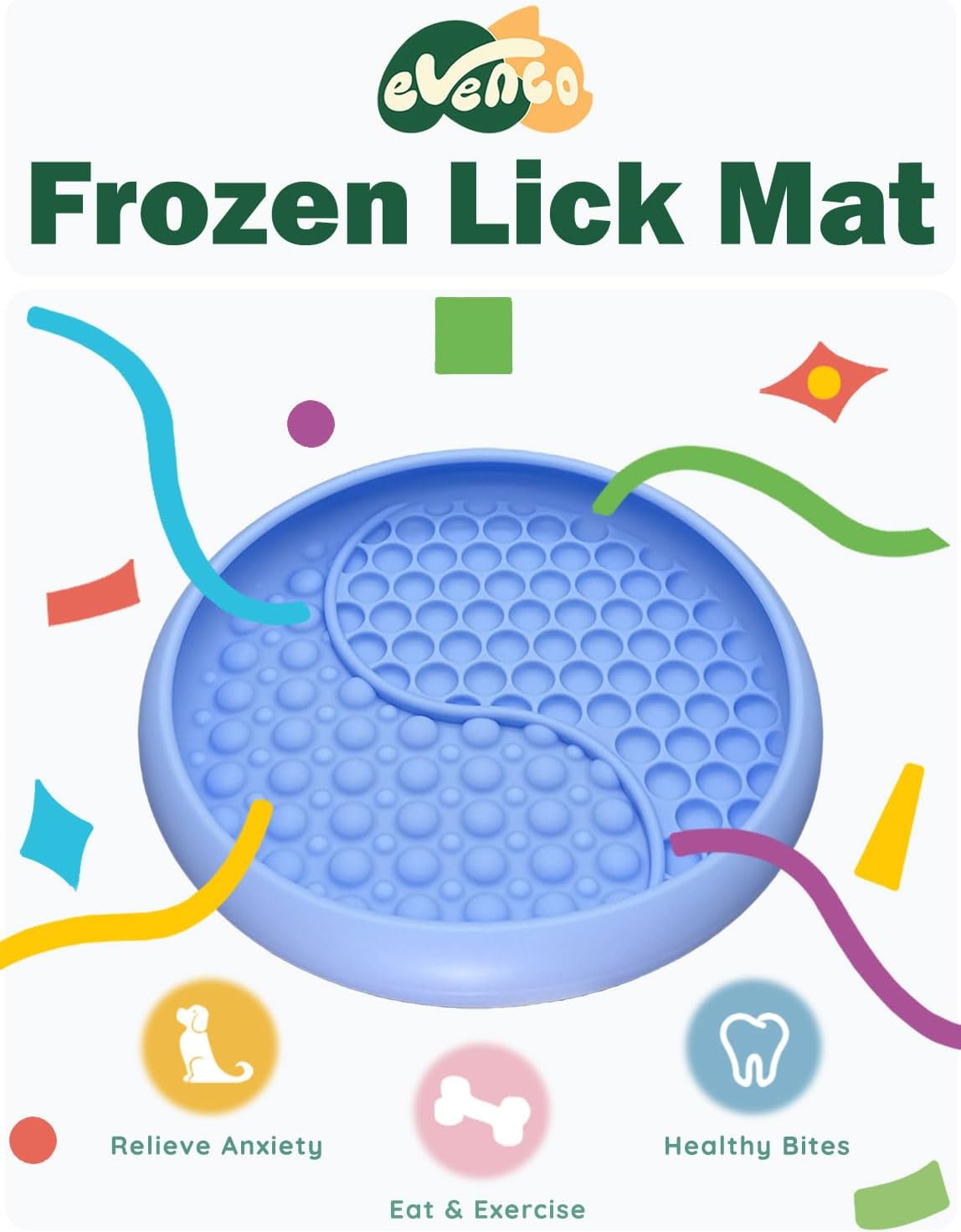 Evenco Lick Mat for Dogs, Silicone Slow Feeder Licking Mat with Non-Slip Suction Cups, Freeze-Friendly Lick Bowl for Enrichment Play, Anxiety Relief & Keeps Busy (8.0" x 1.4" Light Blue)