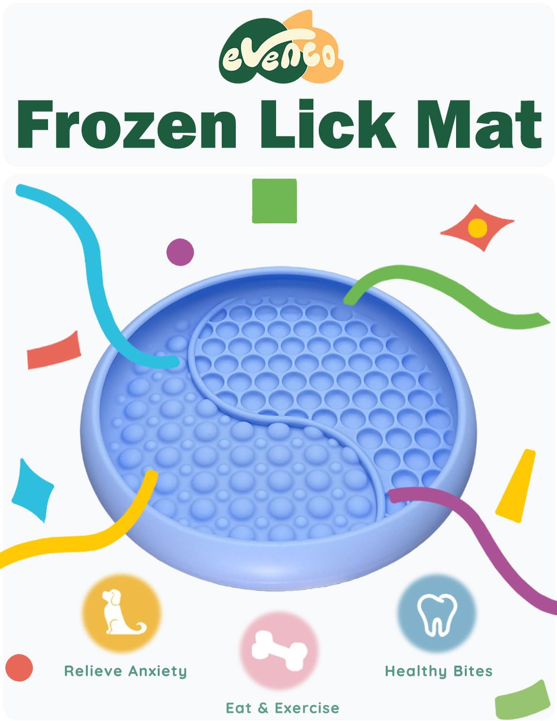 Evenco Lick Mat for Dogs, Silicone Slow Feeder Licking Mat with Non-Slip Suction Cups, Freeze-Friendly Lick Bowl for Enrichment Play, Anxiety Relief & Keeps Busy (8.0" x 1.4" Light Blue)