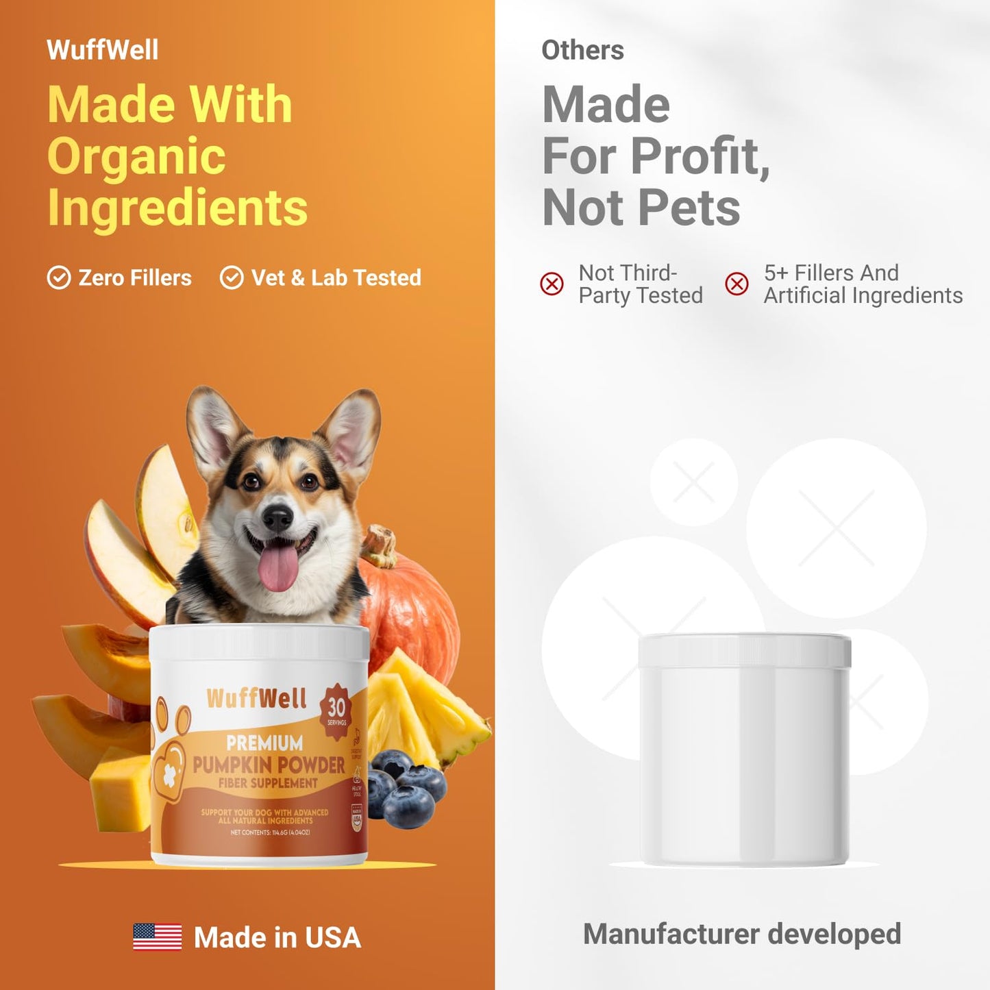 Pumpkin Powder for Dogs with Probiotics - Rich in Fiber, Helps with Digestion, Nutrient Absorption, Diarrhea, Constipation & Upset Stomach - Organic Dog Food Topper - Made in USA