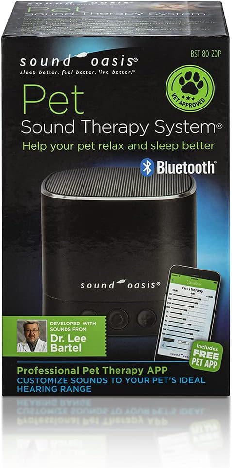 Sound Oasis Pet Bluetooth Sound Machine, 20 Dr Developed Calming Sounds to Soothe, Relax, Separation, Anxiety, Stress Relief, Sleep for Canine, Puppy, Dog, Cat for Storms, Fireworks, Barking, Travel