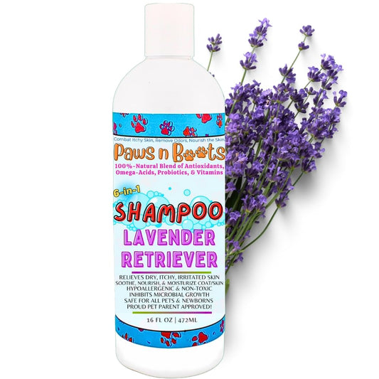 6-in-1 Dog Shampoo - Fast Relief for Allergies, Dry, Itchy, Skin. Premium & Beneficial Ingredients to Repair and Nourish The Skin/Coat. 100% Natural, Organic, Plant-Based, Lavender-Retriever