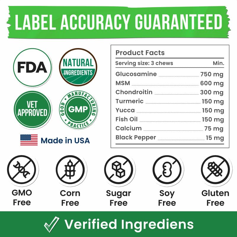 Advanced Glucosamine Chews for Dogs - Dogs Hip & Joint Supplement - Joint Health and Paid Relief - Senior Dog Supplement - 100 Ct - Beef and Bacon