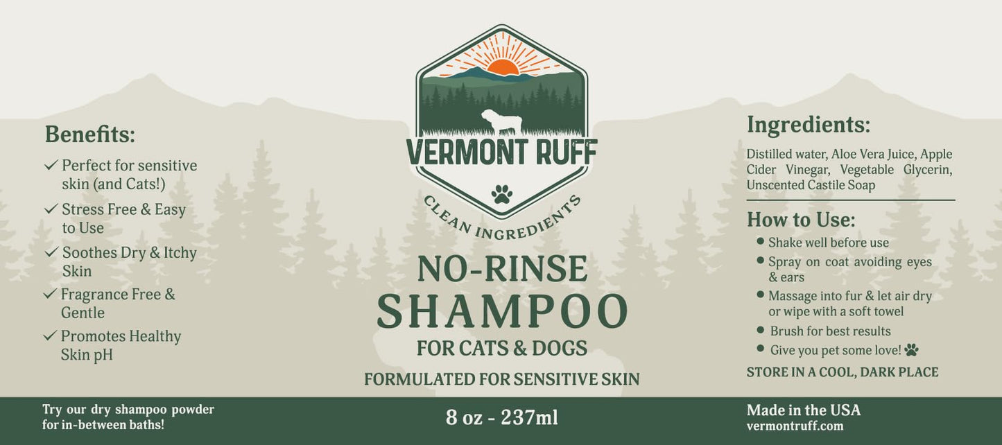 Waterless Shampoo for Cats & Dogs – Unscented, No-Rinse Formula for Ultra-Sensitive Skin – Gentle, Soothing & Moisturizing