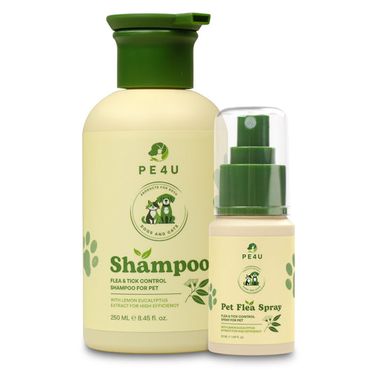 PE4U Natural Pet Shampoo for Dogs & Cats – Itch Relief, Odor Control & Deep Cleansing – Plant-Based Formula – Safe for Sensitive Skin, Reduces Shedding [Shampoo + Spray]