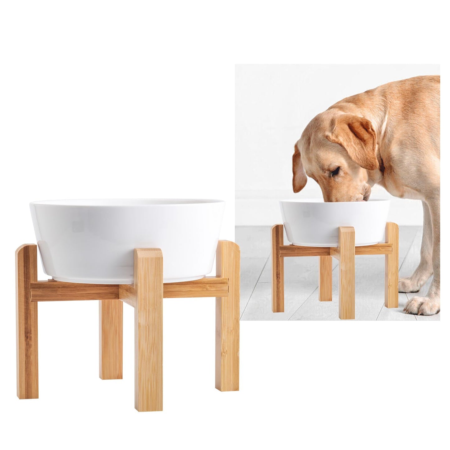 Addogyy Elevated/Raised 7.67 in Wide Dog Food Water Dish Holder Dog Bowl Wood Stand for Medium Large Breed,Only Suitablefor 7.64 Inch Bowl .Non Slip Pet Bowl Stand Height 6.29" Tall Wide Month