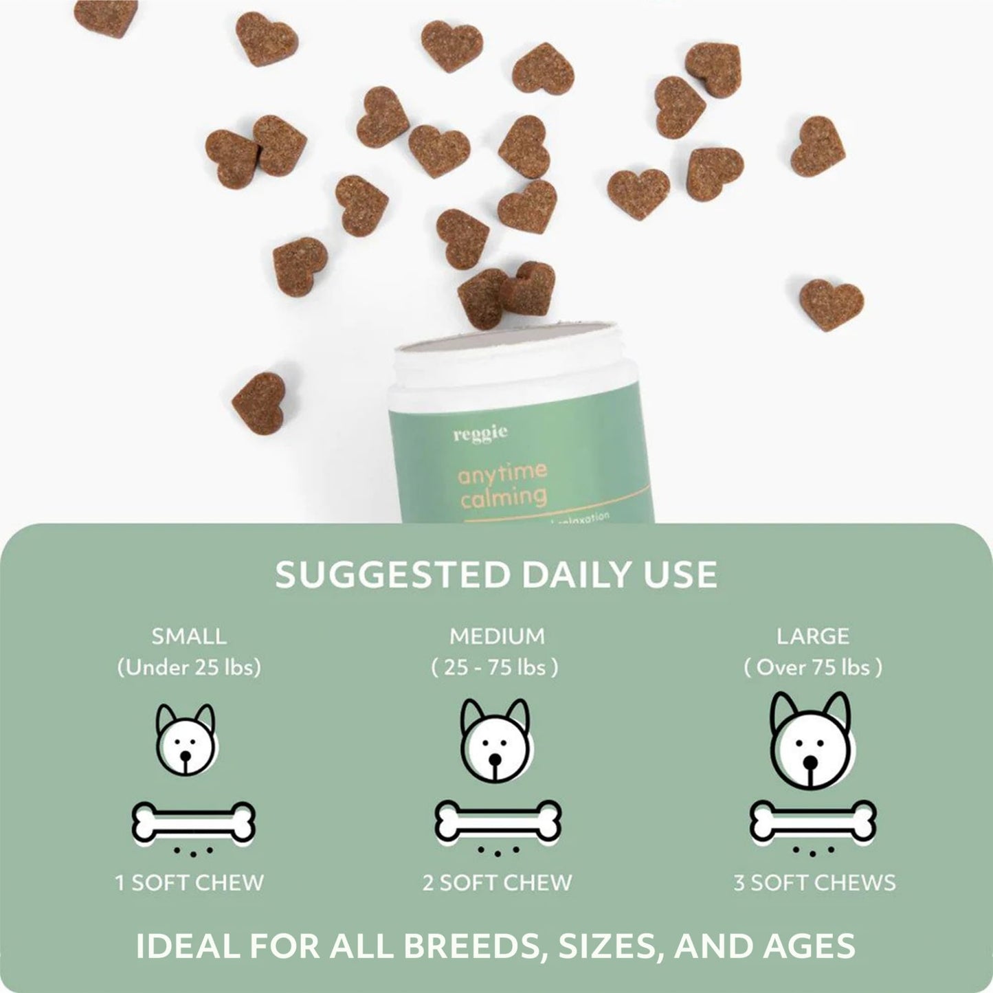 Reggie Anytime Calming Chews for Dogs | Natural Anxiety Relief with L-Theanine & Magnolia Barks | Calming Dog Treats for Separation Anxiety, Thunderstorms, Travel & Stress | 60 Soft Chews
