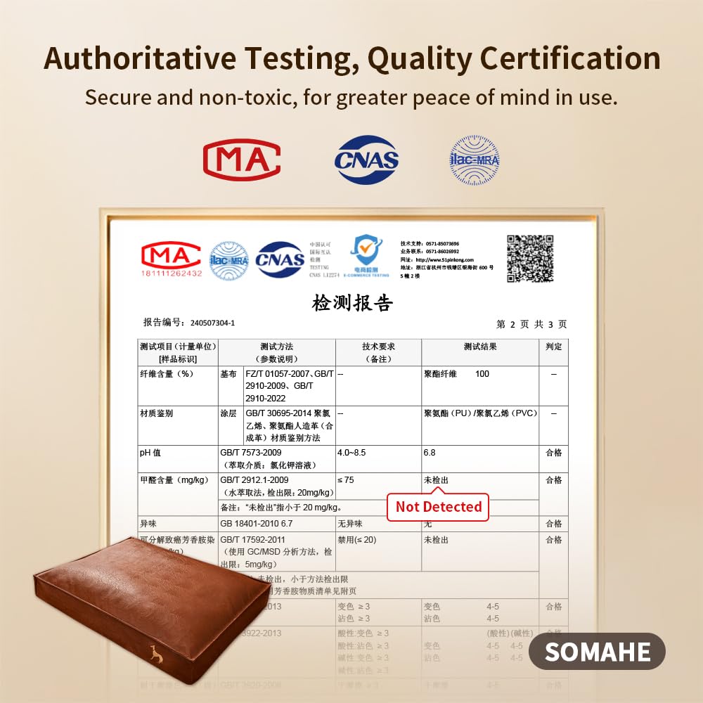 SOMAHE Dog Bed Medium Size Dog Orthopedic Beds for Small Dogs with Removable Washable PU Leather Cover Waterproof Brown 27.5×19.6×4inch