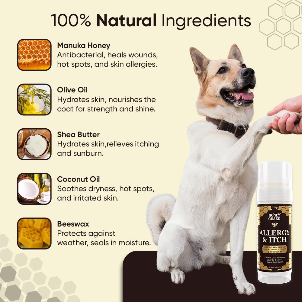 iHeartDogs Honey Guard Allergy & Itch Relief Dog Healing Balm for Paw, Nose & Skin - Hot Spot & Dry Skin Soother with Manuka Honey, Tallow, Shea Butter & Mango Seed Oil - 2oz