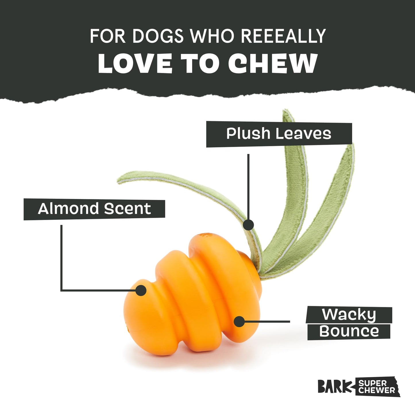 Barkbox Super Chewer Tough Dog Chew Toys for Aggressive Chewers, Treat Dispensing (Carrot - Small)