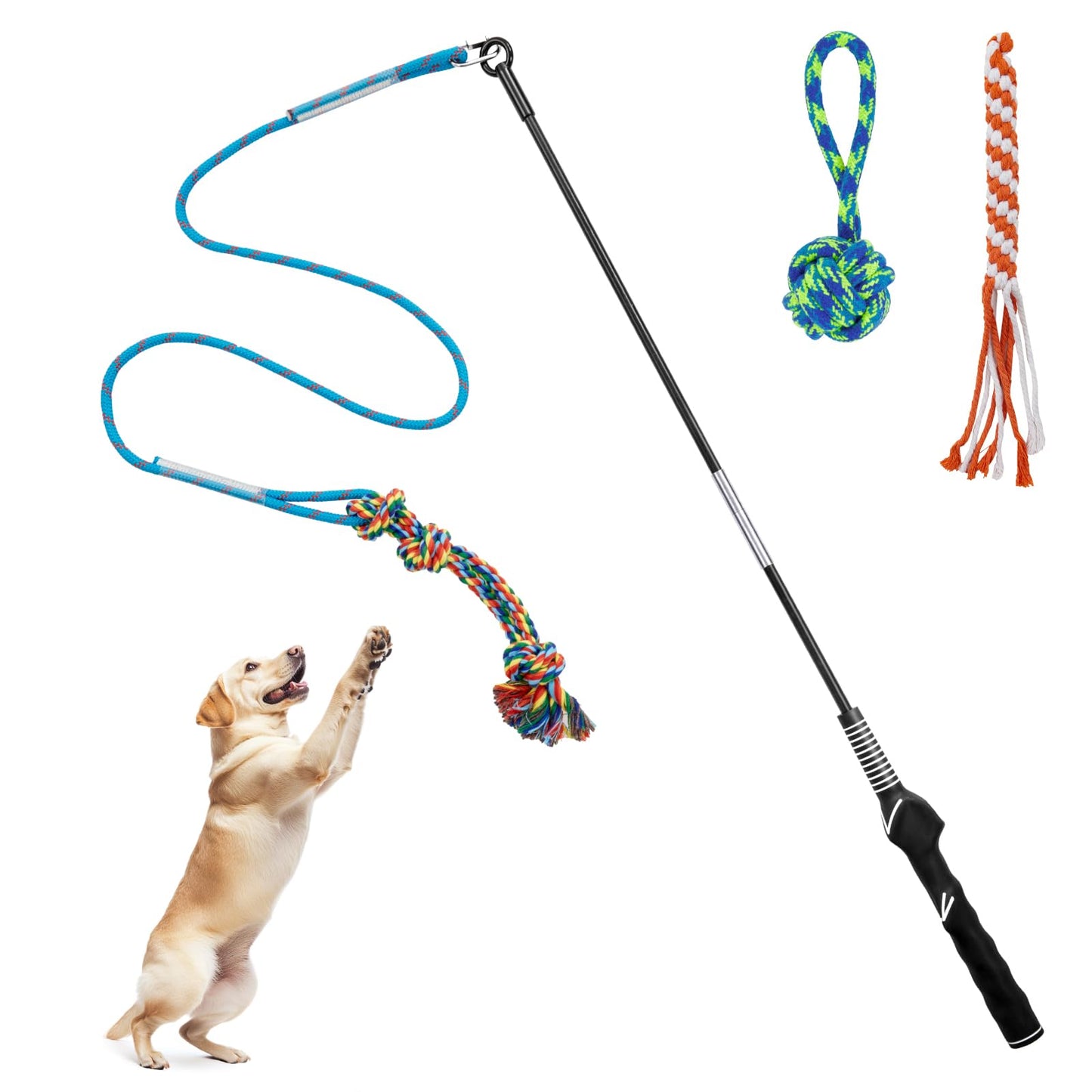 LOOBANI Flirt Pole for Dogs Tug of War Rope Toy Interactive Dog Toys Enrichment for Medium Small Dogs Heavy Duty Replacement Toys Chewing for Outdoor Exercise & Training