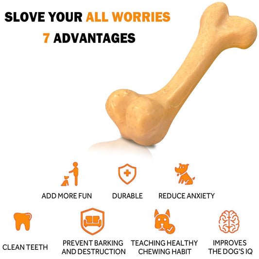 UXVA Indestructible Dog Bones for Aggressive Chewers, Durable Tough Puppy Teething Toys, Interactive Dog Toys for Medium/Large Breed, Beef & Chicken Flavor (3pcs)