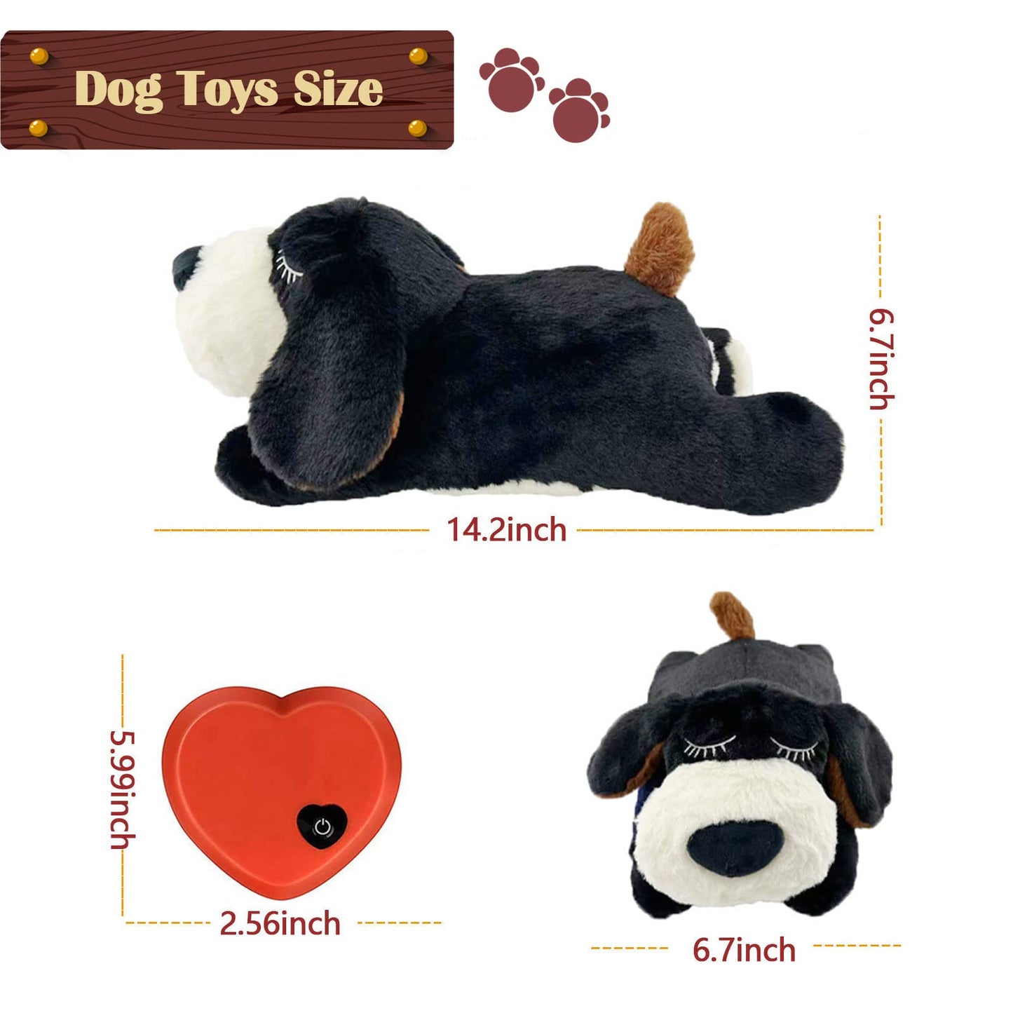 ZALBYUY Heartbeat Puppy Toy, Puppy Sleep Aid Toy, Small Dog Training Toys for Separation Anxiety Relief, Pets Plush Toys for Dogs Cats (Black)