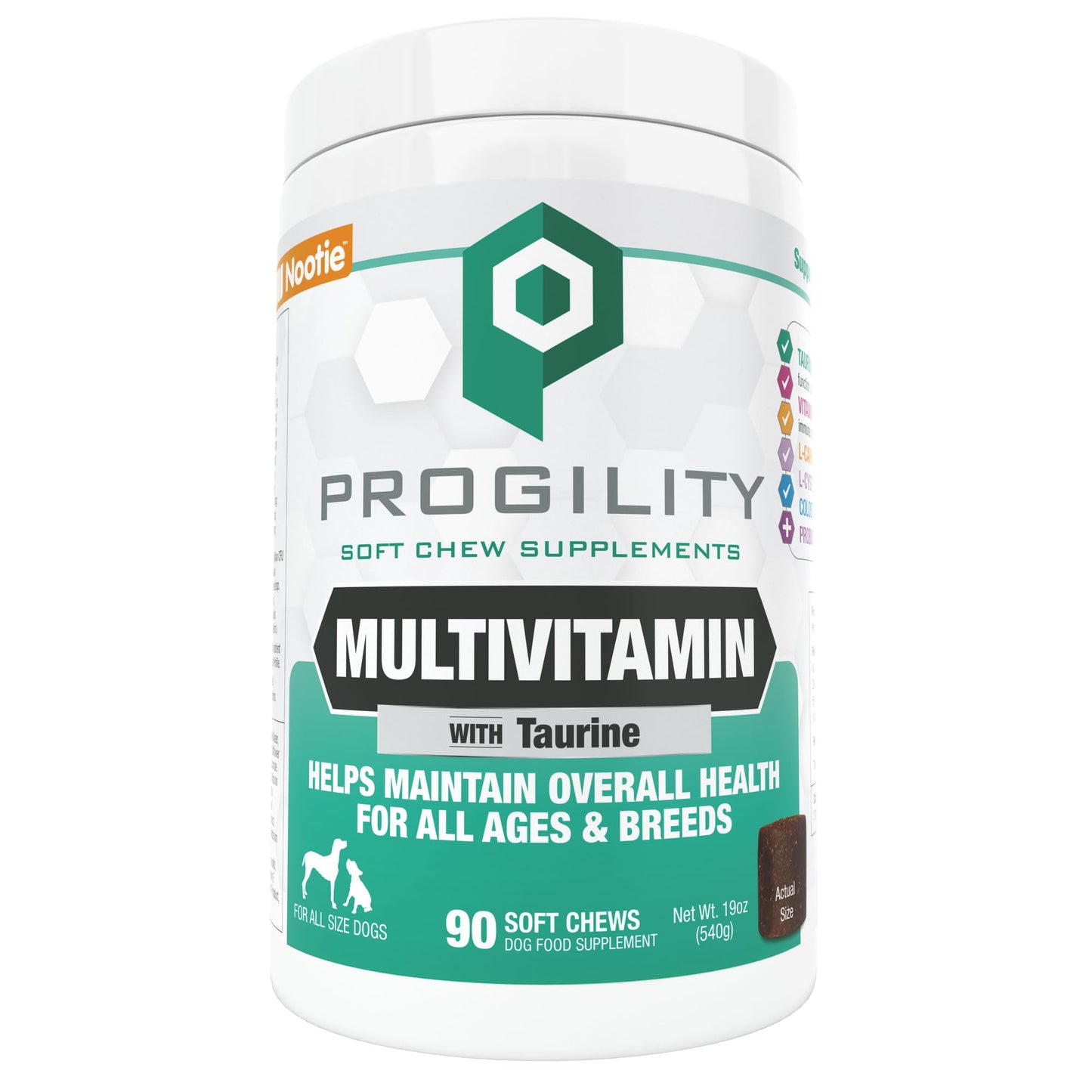 Nootie PROGILITY Daily Multivitamin Chews for Dogs - Supports Immunity, Heart, Eye, Brain, and Bone Health with Taurine- for All Dog Sizes - 90 Soft Chews. - Sold in Over 5,000 Pet Stores