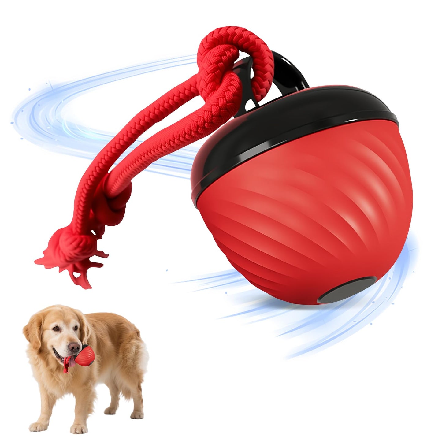 Interactive Dog Toys Ball, 2025 Smart Pet Puppy Ball with Ropes for Indoor Dogs, Path Electric Automatic Moving and Rolling Dogs Toy for Small Medium Large Dogs Daily Training (Red)