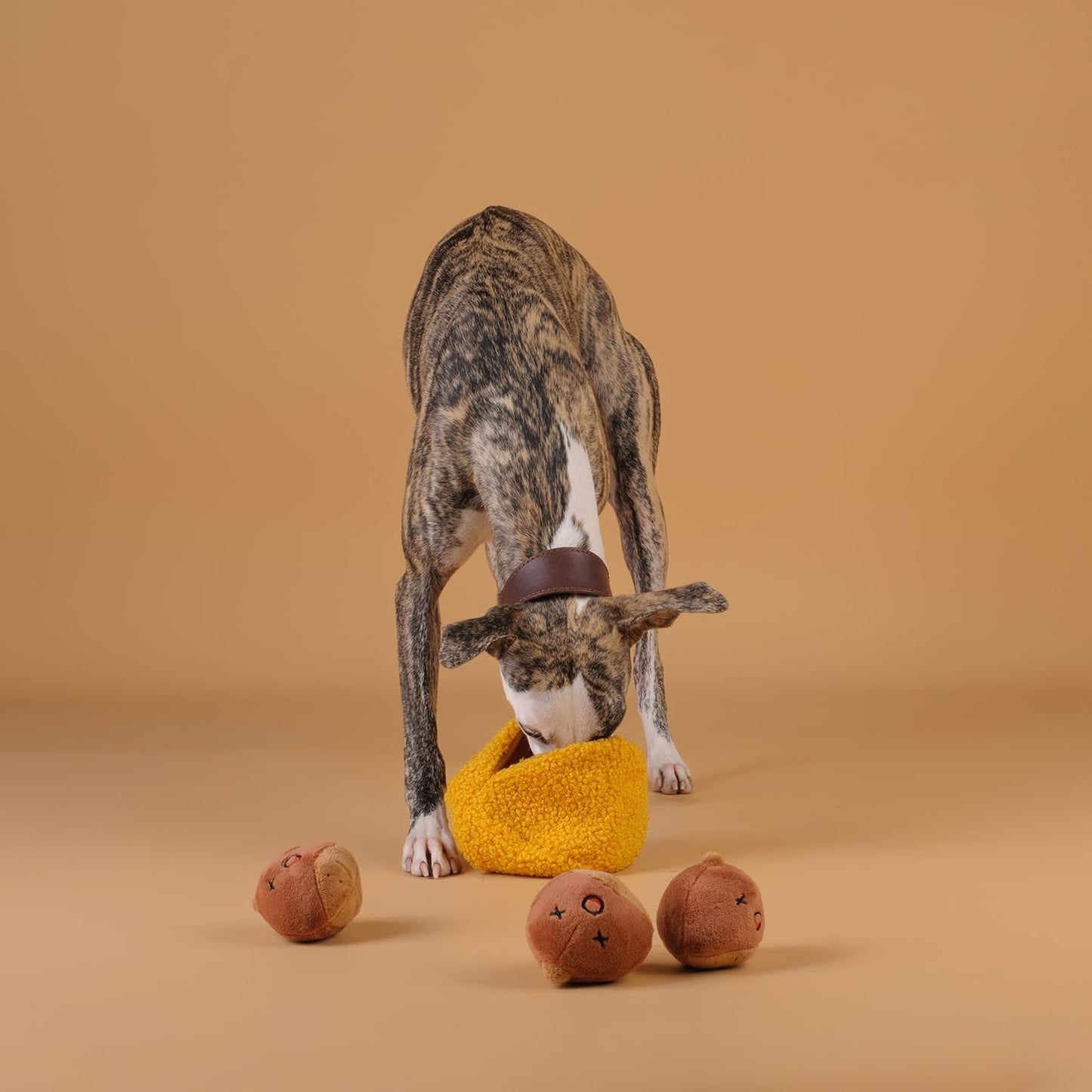 CHEWFFON Interactive Hide-and-Seek Burrow Toys, Dog Toys for Boredom, Cute Squeaky Plush Toy, Dog Toys for Small Medium and Large Dogs, Crinkle Snuffle Puzzle Toy-Chestnuts 4 Piece Set