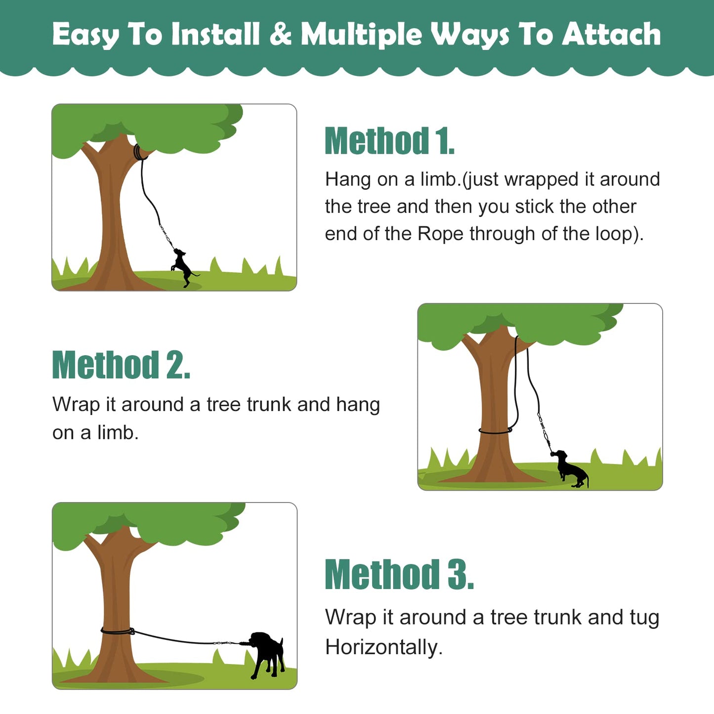 HOPET Dog Outdoor Bungee Solo Hanging Toy, Tether Tug of War Toys for Pitbull Small Large Aggressive Chewers Dogs to Exercise, Durable Interactive Tug Toy, Dog Rope Toys