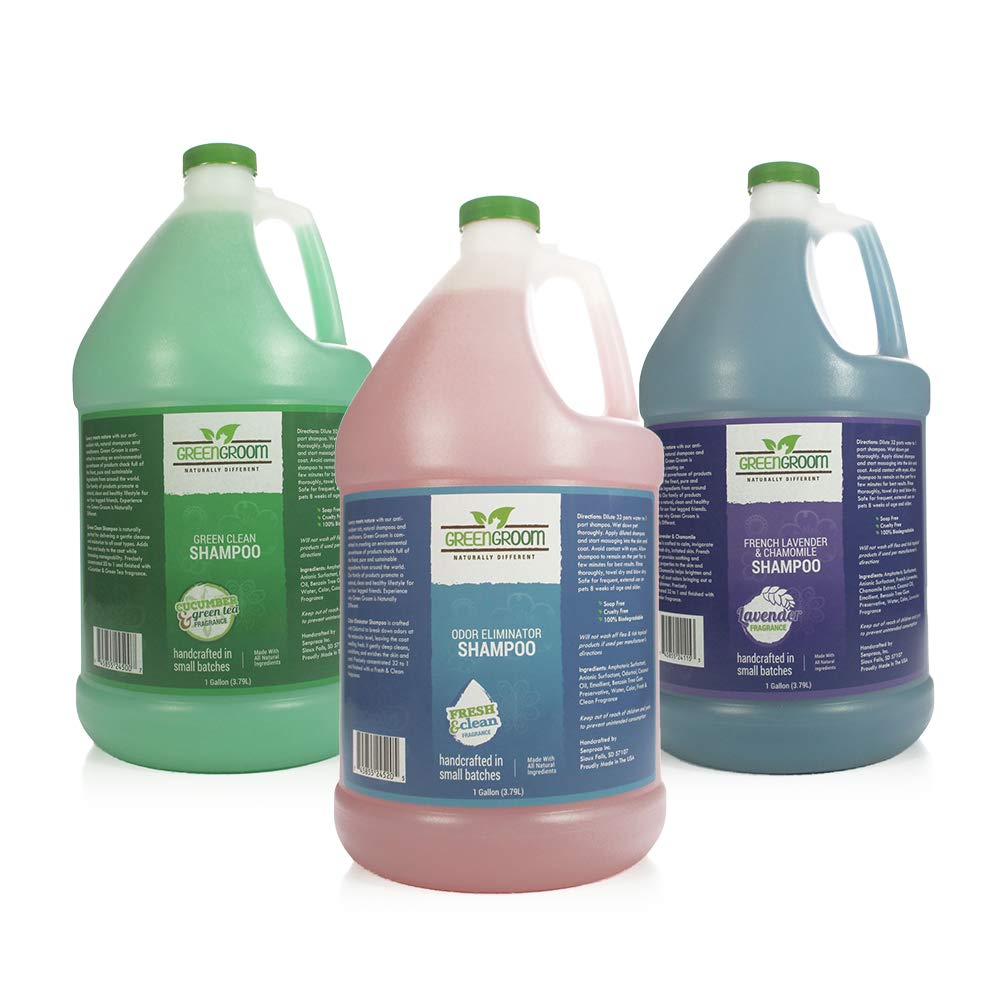 GreenGroom Premium All Natural Dog Shampoo Bundle | Odor Eliminator Shampoo, Green Clean Shampoo, and French Lavender and Chamomile Shampoo