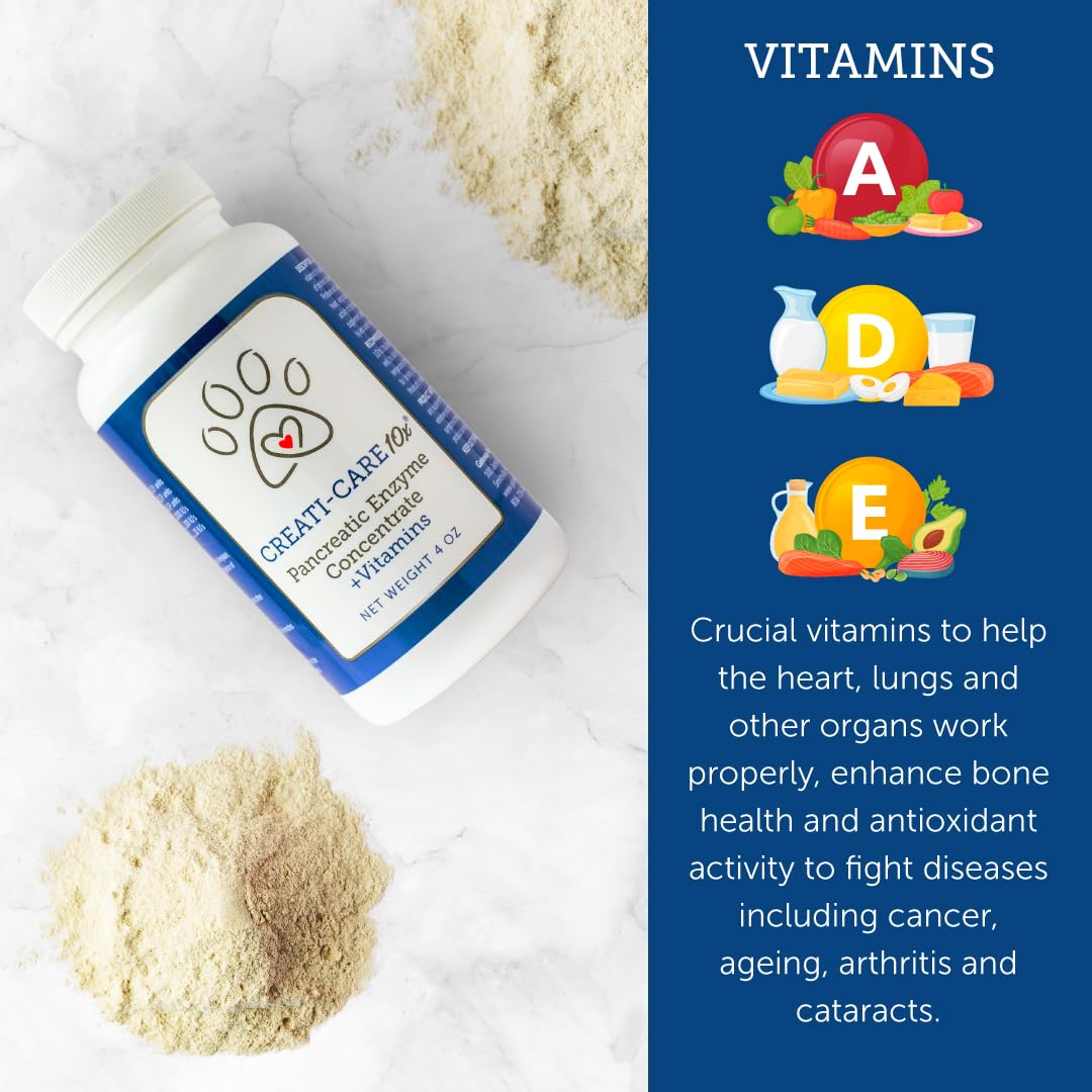 Pancreatic Enzyme for Dogs - Creati-Care 10x Dog Digestive Enzymes Powder with Vitamins Restore Normal Weight, Supports Pancreatin Issues Relieves Digestive Stress - 4 oz