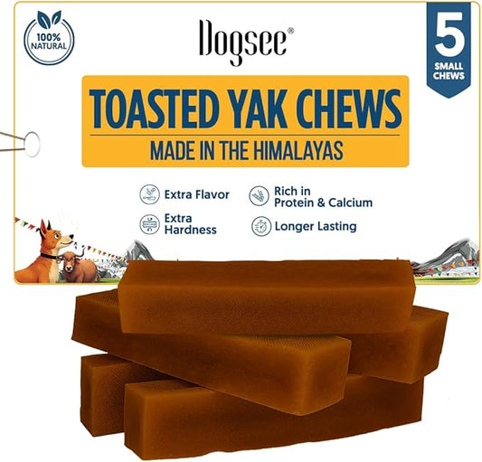 Dogsee Toasted Himalayan Yak Cheese Dog Chews (Small - 5 Bars) | Easily Digestible | Double Cooked for Extra Hardness & Flavor | Rawhide Free | Grain and Gluten Free | for Small Dogs