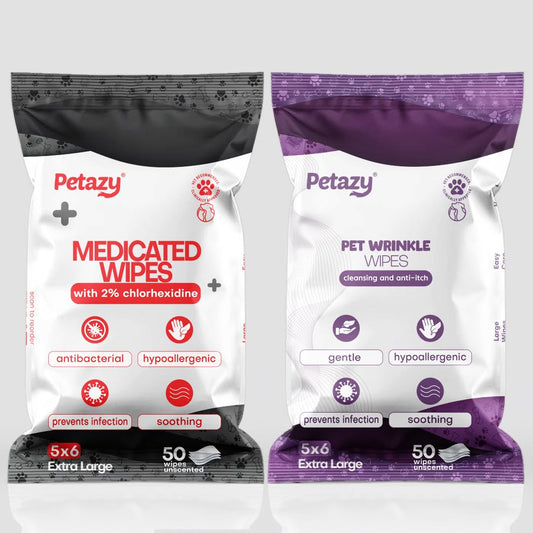 Petazy Specialty Dog Wipes Bundle – Medicated & Wrinkle Wipes for Skin Fold Cleaning, Yeast, Itch & Odor – The Ultimate Grooming Set for Sensitive Dogs