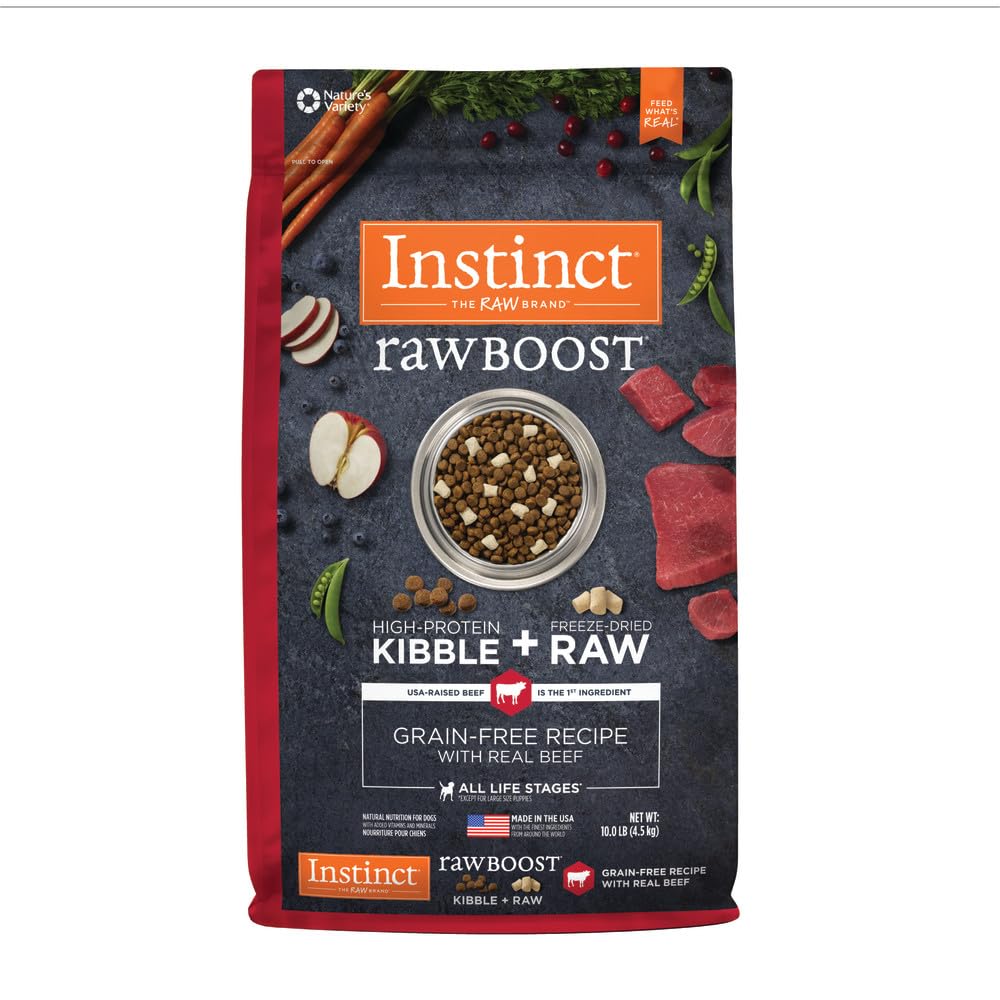 Instinct Raw Boost, Natural Dry Dog Food with Freeze Dried Pieces, High Protein, Grain Free Recipe - Real Beef, 10 lb. Bag