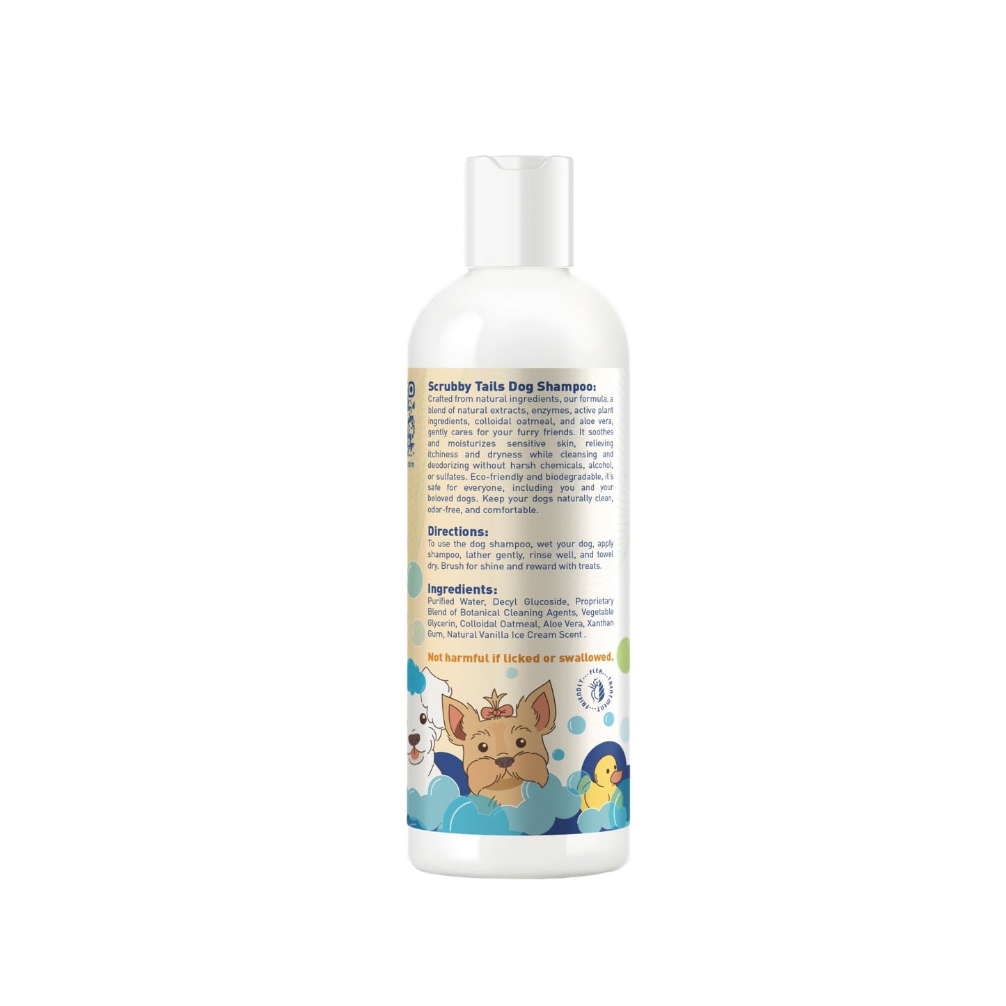 Scrubby Tails Organic Dog Shampoo - Puppy Oatmeal Shampoo for Itchy Skin Relief - Hypoallergenic for Sensitive Skin, for Dogs of All Ages, Deodorizes, Tearless, Made in USA, 16oz (Vanilla Ice Cream)