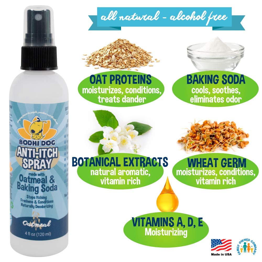 Bodhi Dog Itch Relief Spray - Natural Relief for Dry, Itchy, Allergic, or Bug-Bitten Skin - Safe for Dogs & Cats - Soothing Oatmeal Formula - Made in USA (Oatmeal, 4 Fl Oz)