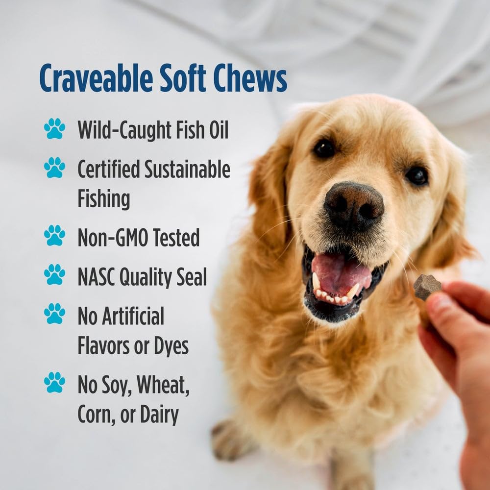 Nordic Naturals Pet Joint Support + Omega 3 Soft Chews for Dogs, Pork Bone Broth Flavored - Promotes Mobility, Hip and Joint Support with Omega-3 Fish Oil, MSM, EPA & DHA - 30 Non-GMO Chews