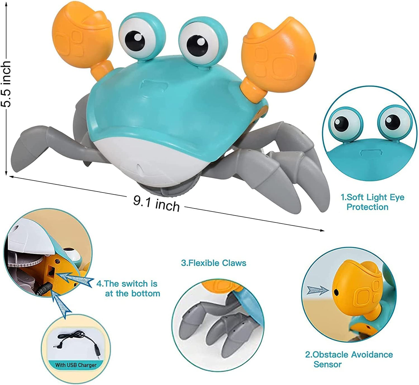 JMPTUFMT Crawling Crab Dog Toys with Obstacle Avoidance Sensor & Music Sounds, Lights for Dogs, Dancing Crab Toys Gifts for Puppy Small Medium