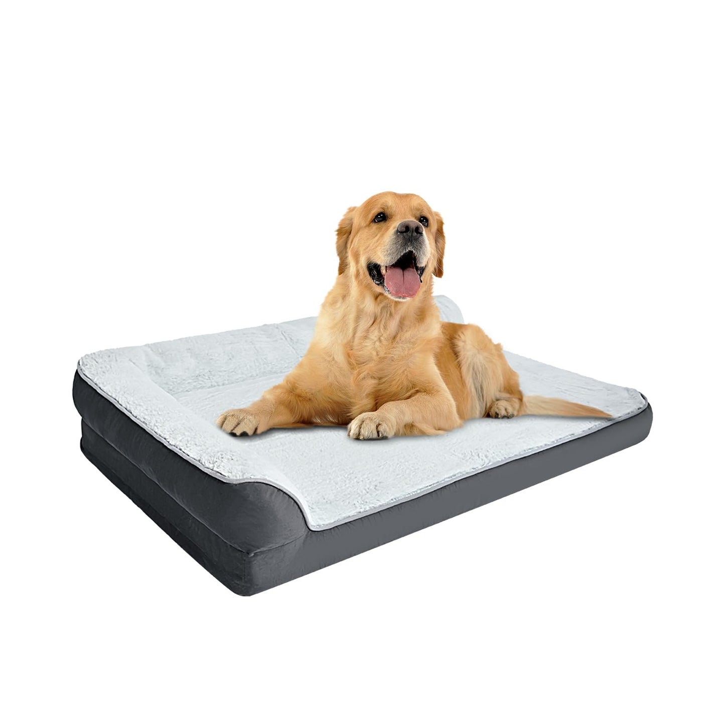 Amazon Basics Washable L-Shaped Dog Bed for Large Dogs, Anti-Slip Pet Sofa Bed for Indoor Dogs, Crate Bed, 42x30x8 Inches, Gray