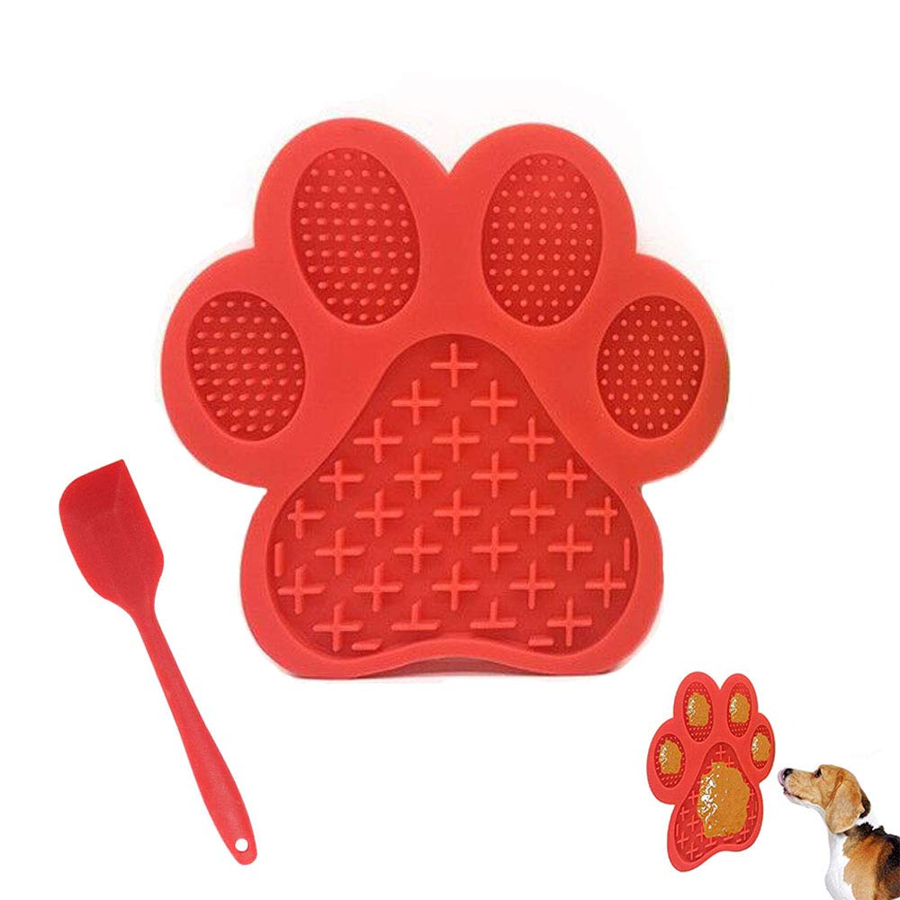 Dog Licking Mat for Anxiety Peanut Butter Slow Feeder Bowls Licking Pad with Strong Suction to Wall for Pet Bathing,Grooming,and Dog Training (Red)