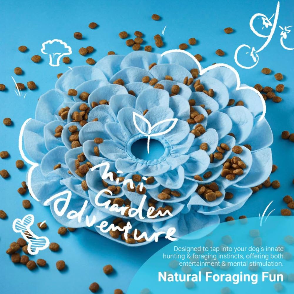 PetDreamHouse SPIN Blossom Soft Fabric Snuffle Mat for Dogs - Interactive Foraging & Slow Feeding Accessory, Mental Enrichment & Digestive Health, Durable Washable Felt, Safe Non-Slip, Pack of 2, Blue