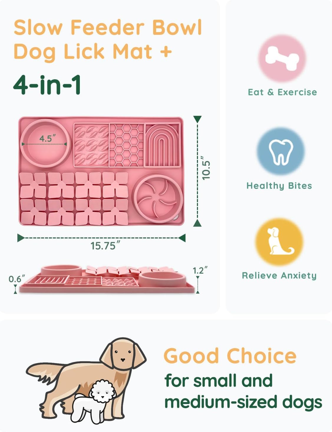 Evenco Slow Feeder Bowl, Silicone Lick Mat with Suction Cups for Dog Cat, Snuffle Mat for Pet Smell Training, Puzzle Toys for Bored Puppy, Interactive Sniff Mat for Slow Eating and Keep Busy, Pink