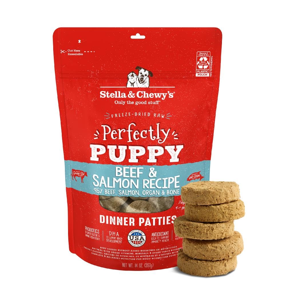 Stella & Chewy's Freeze Dried Raw Dinner Patties – Crafted for Puppies – Grain Free, Protein Rich Perfectly Puppy Beef & Salmon Recipe – 14 oz Bag
