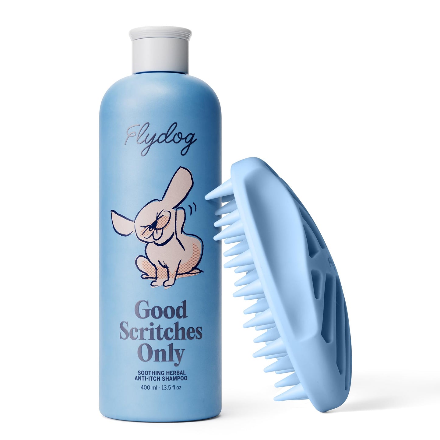 FLYDOG Itchy Skin Relief Shampoo for Dogs & Cats - Natural Herbal, Hypoallergenic with Soothing Brush, Moisturizes Dry Skin, Controls Flaking & Odors, Reduces Shedding
