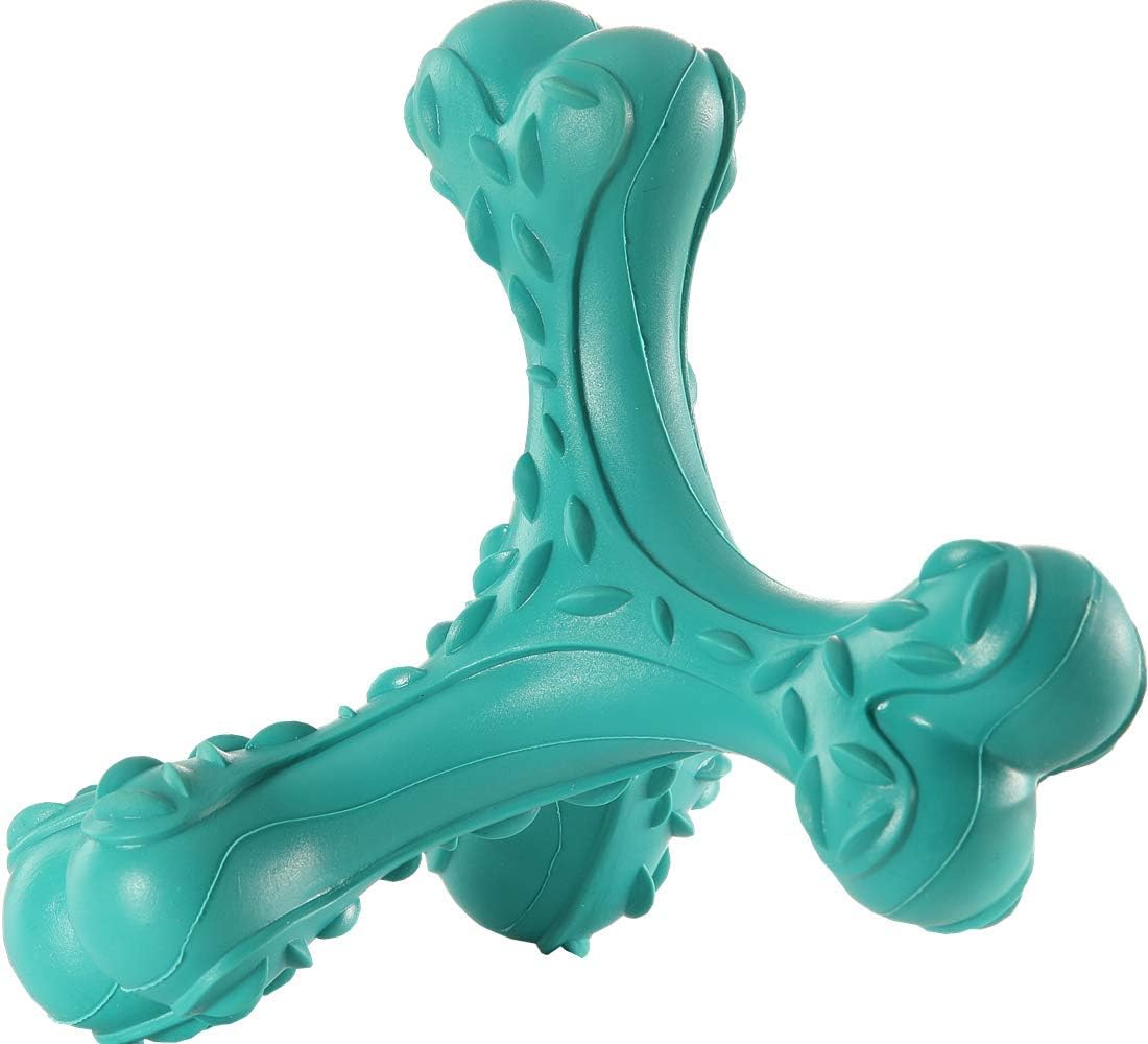 CVALIN Dog Chew Toys for Aggressive Chewers Large Breed,Indestructible Bones Toy，Durable Cleaning Toothbrush Natural Rubber Dog Toys… (Blue)