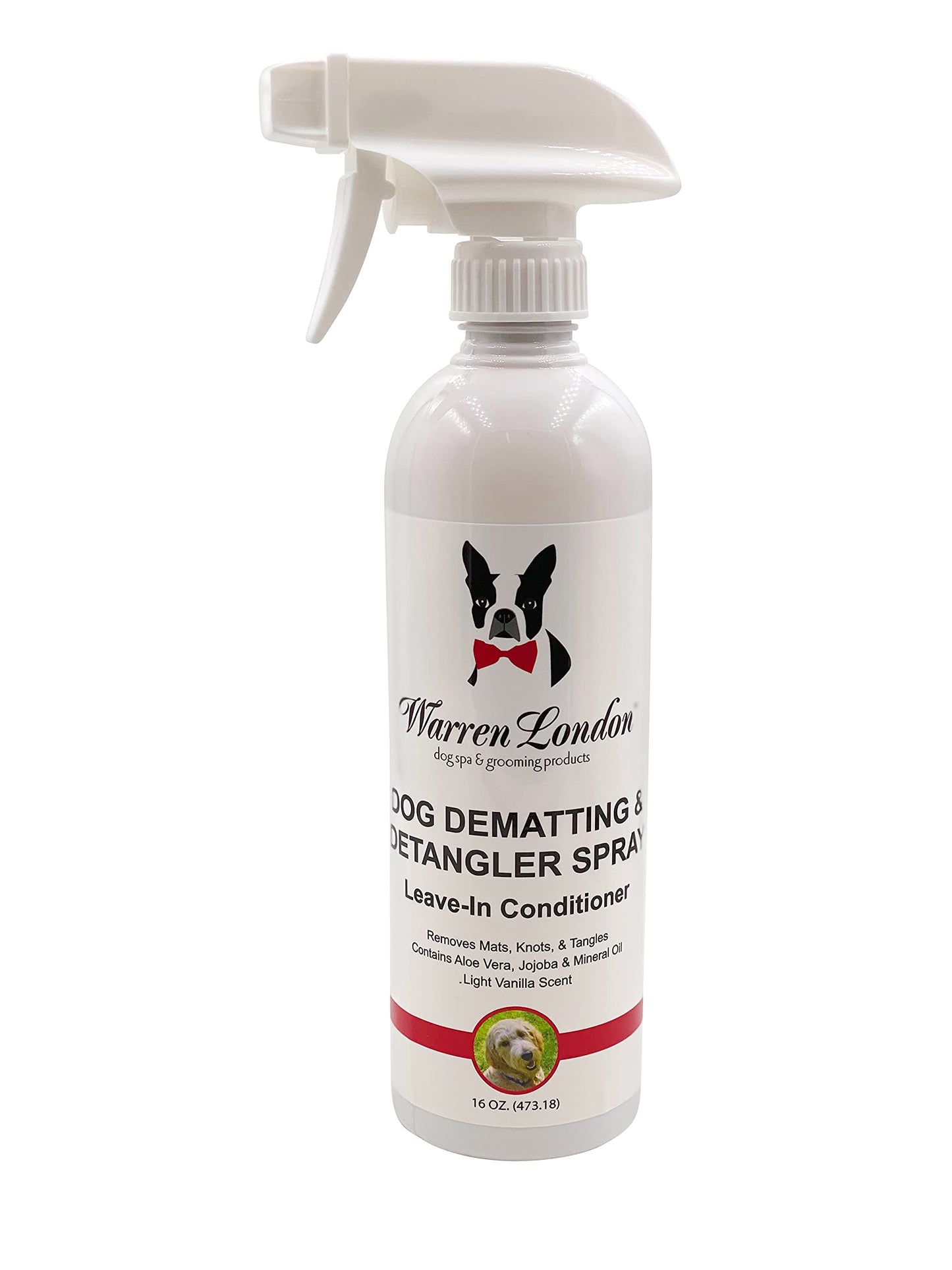 Warren London Dog Dematting & Detangling Spray | Groomer-Formulated Conditioner w/Aloe Vera & Jojoba Oil | Loosens Mats, Knots & Tangles | 16oz | Made in USA