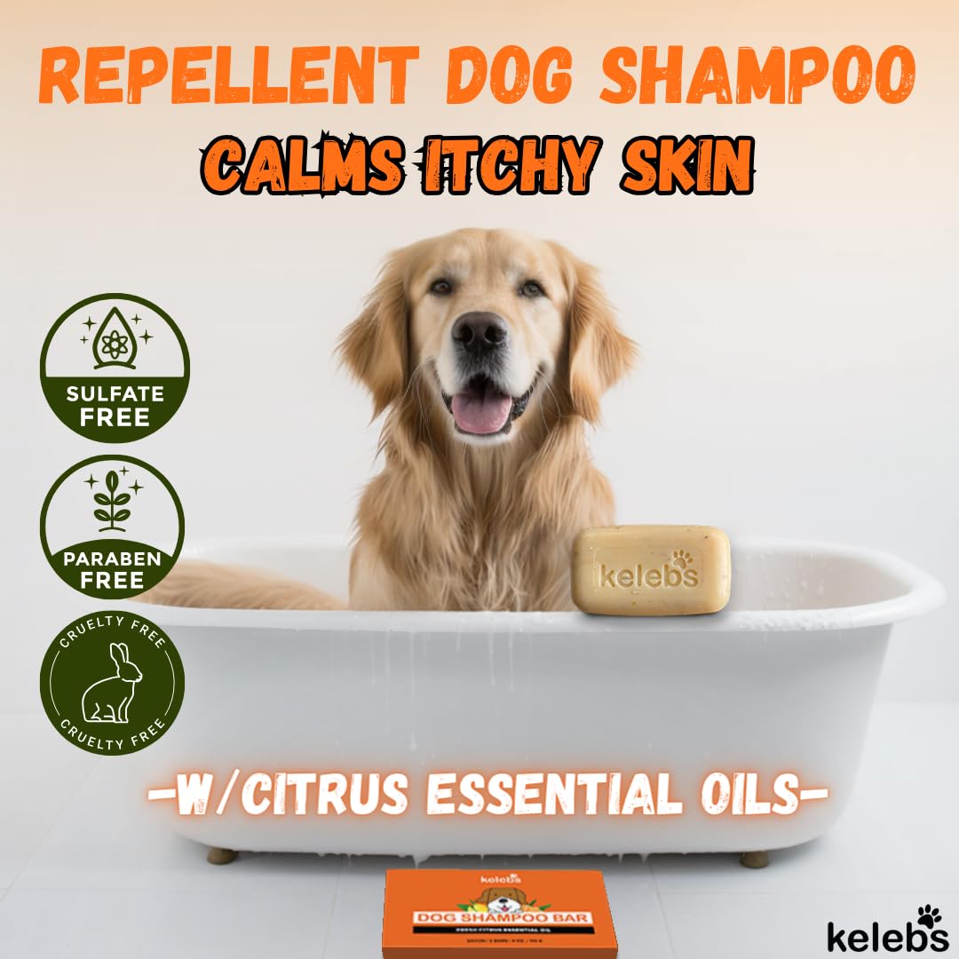 Kelebs Dog Shampoo for Smelly Dogs, Natural Dog Deodorizing Shampoo Bar with Citrus Essential Oils | Eco-Friendly | Zero Plastic Waste | Vegan | 3 Pack
