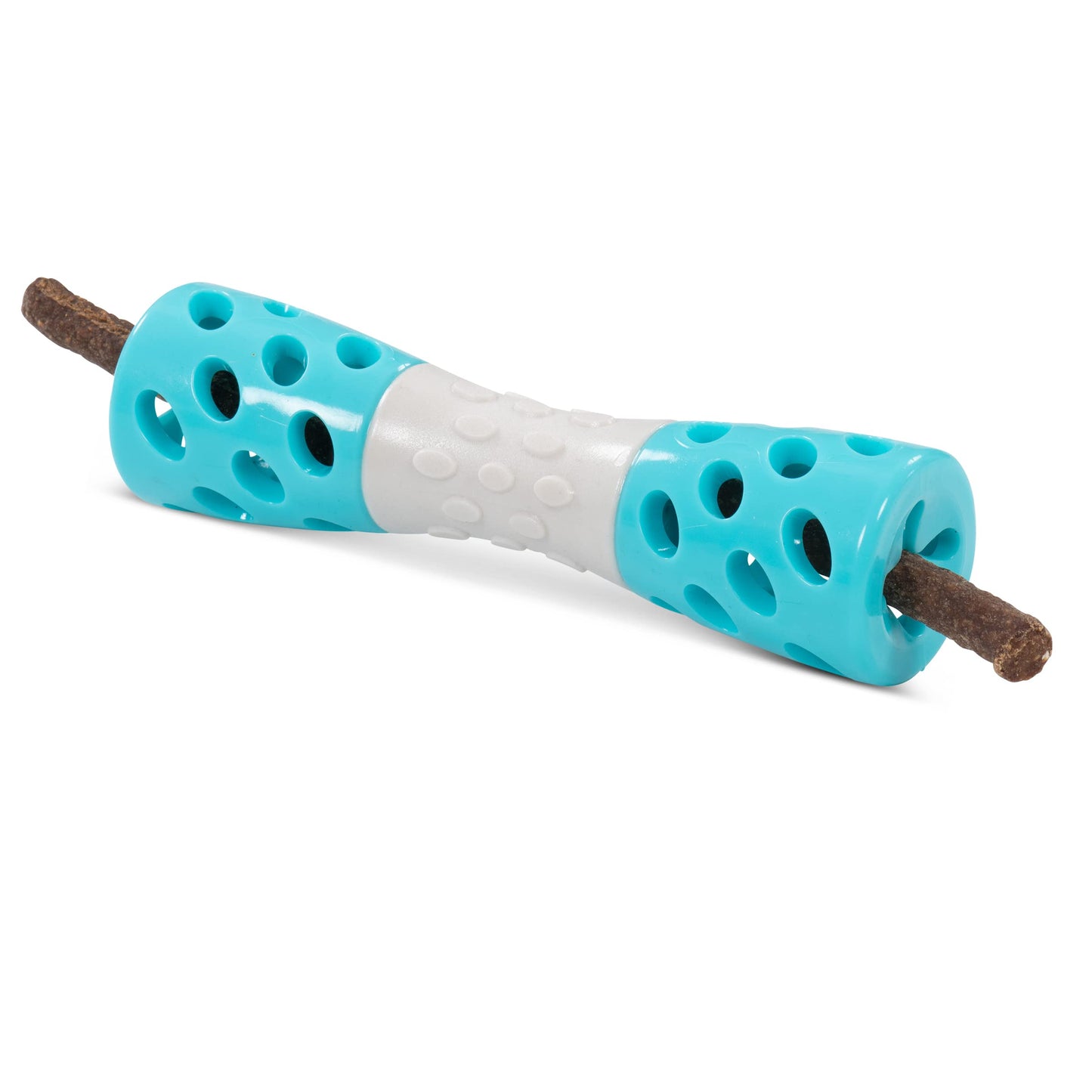 Messy Mutts Totally Pooched Toss 'n Stuff Hourglass | Interactive Treat and Squeak Toy for Dogs | Durable 7” TPR Dog Toy | Teal