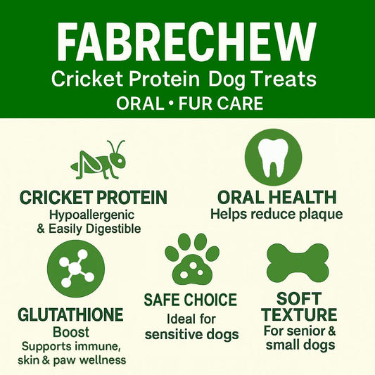 Fabrechew Cricket Protein Dog Treats – High-Protein Soft Dental Chews for Oral Health, Fresh Breath & Shiny Coat, Hypoallergenic, No Meat, Sensitive Dogs, Sustainable, (14 Pcs)