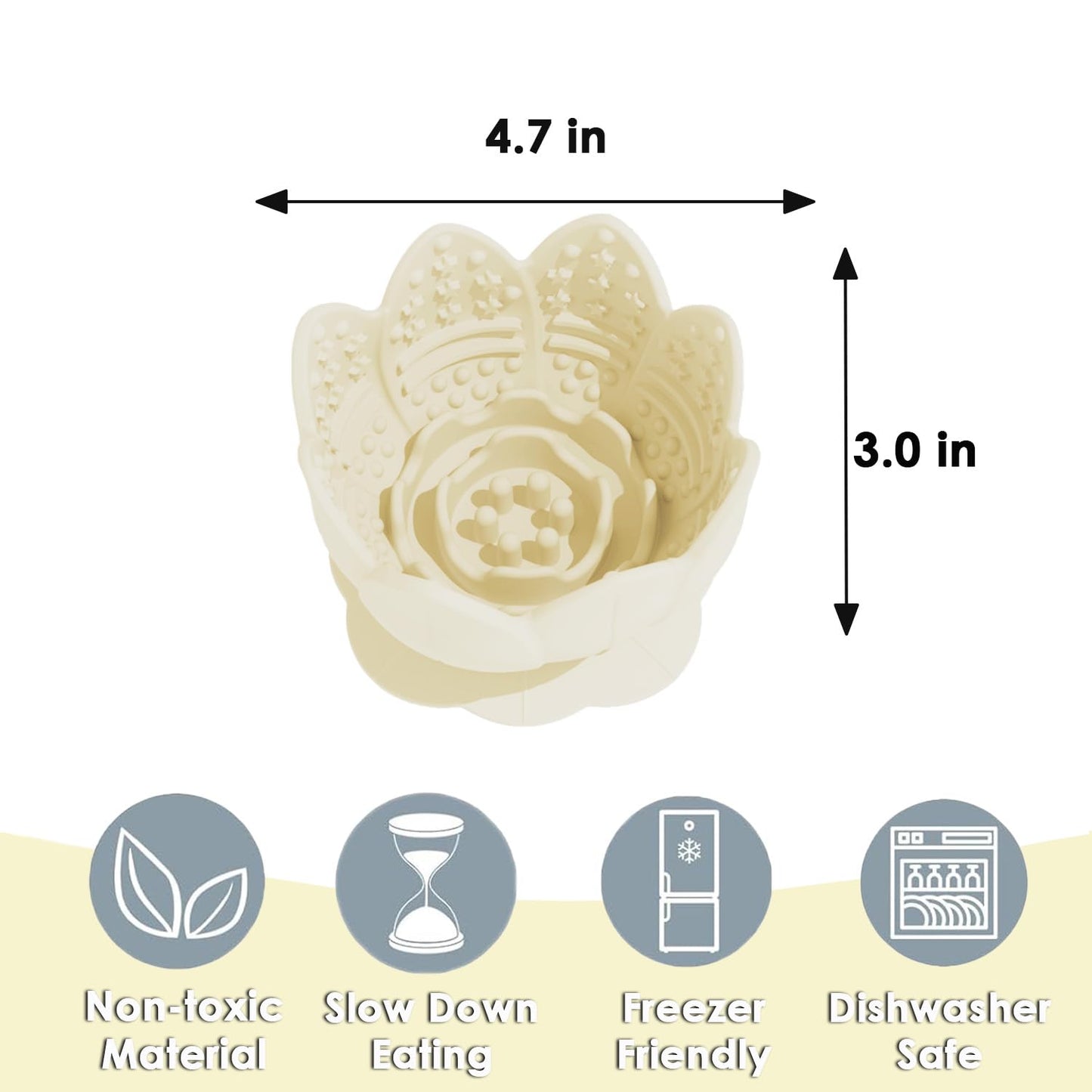 Dog Lick Bowl,Anxiety Relief Slow Feeder Dog Lick Mat Treat Dispenser, Non-Slip Licking Bowl Enrichment Toys for Small Medium Breeds Dogs (Beige, 12x12x7.6CM)