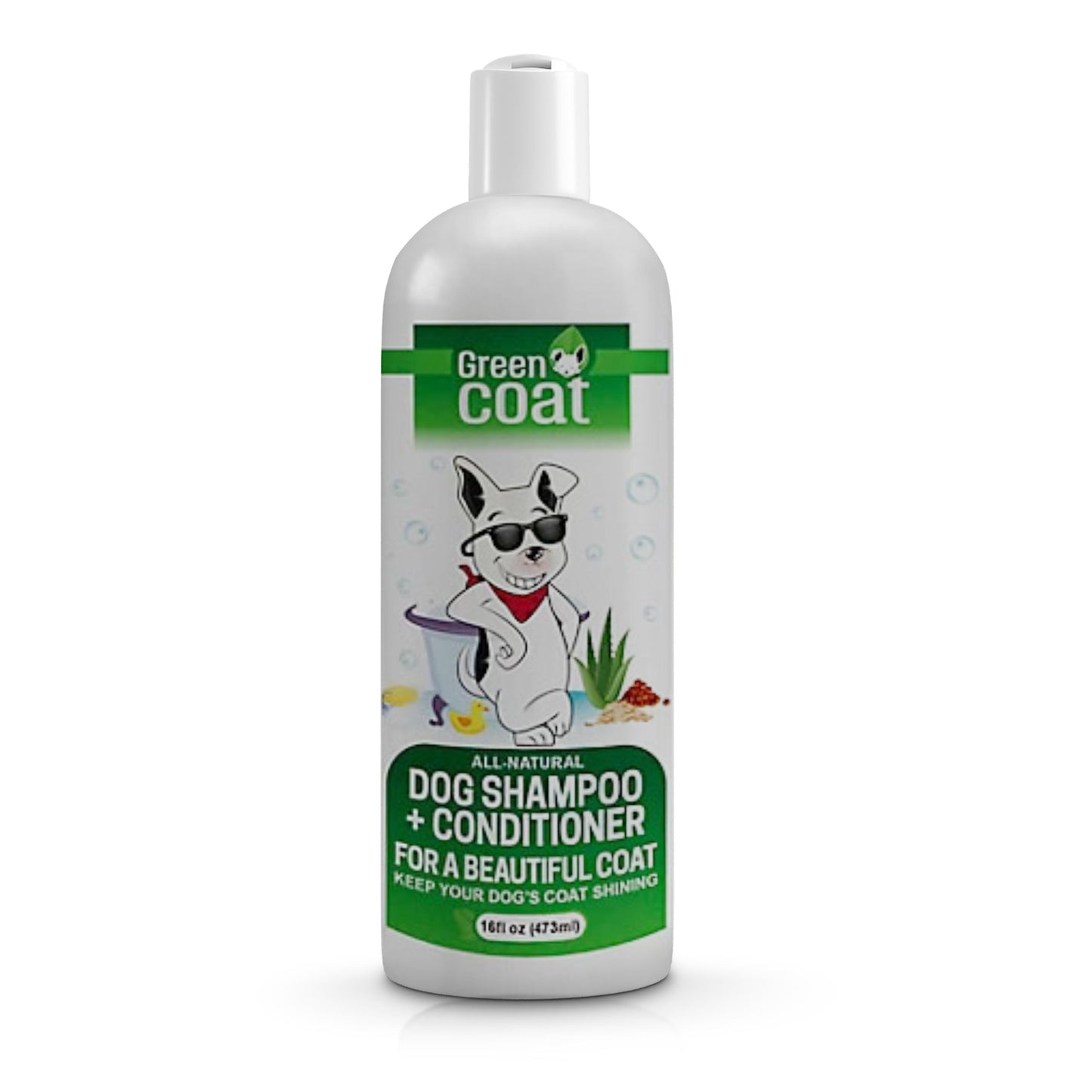Green Coat Nourishing 2 in 1 Dog Shampoo and Conditioner– Natural Shine Formula with Caviar, Aloe & Bergamot for Sensitive Skin, Moisturizes & Protects, 16oz Bottle, Made in USA
