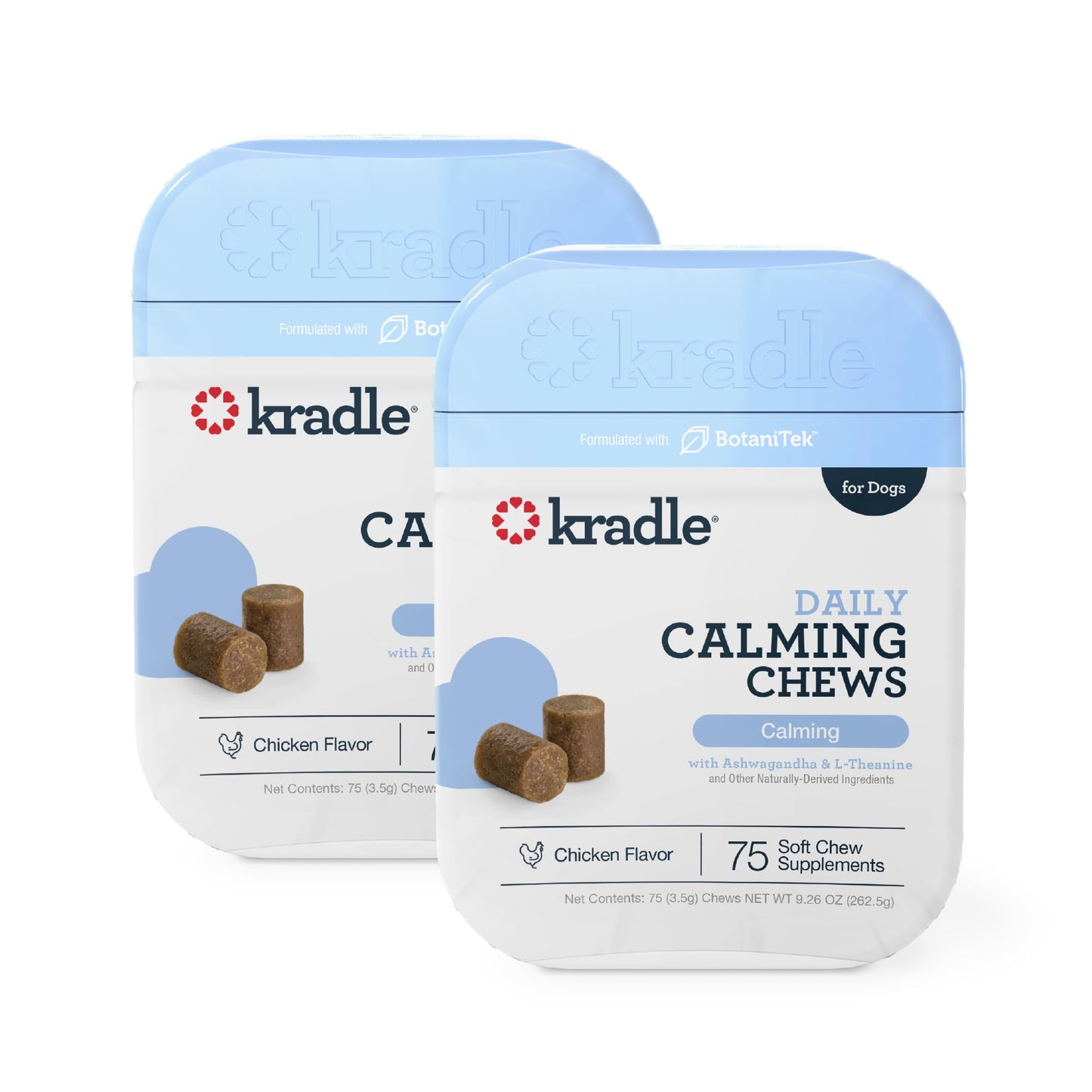 Kradle Calming Chews for Dogs - Anxiety and Stress Support - L-Theanine Ashwagandha GABA - Calming Supplement for Relaxation and Stress - Chicken Flavor- 150 Non-Drowsy Chews