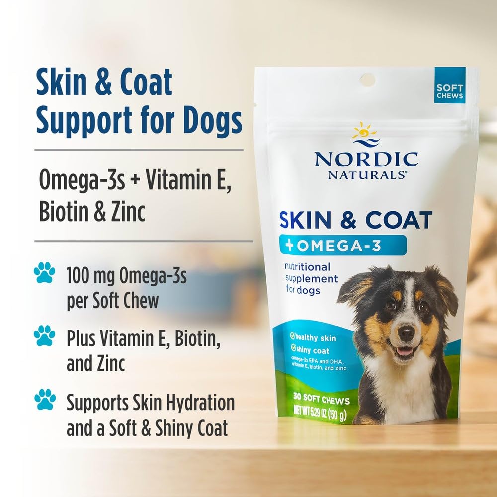 Nordic Naturals Pet Skin & Coat Soft Chews with Omega-3-30 Pork Bone Broth Flavored Soft Chews - Nutritional Support for Healthy Skin & a Soft and Shiny Coat - Non-GMO and IFOS Certified