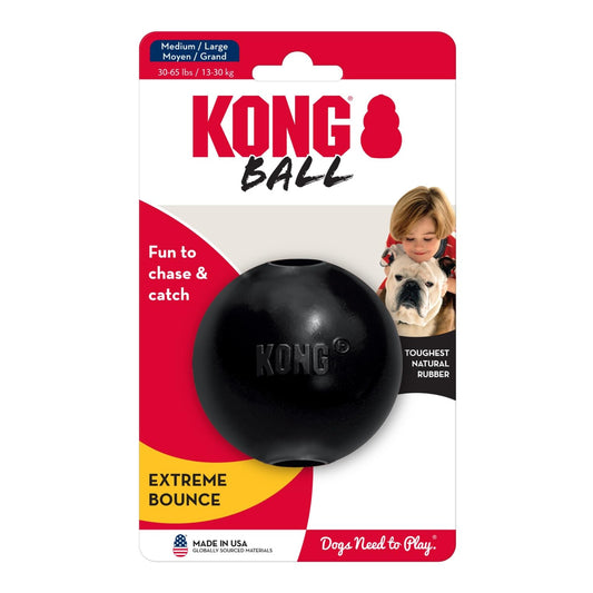KONG Extreme Ball with Hole - Fetch Toy - Durable Dog Toy for Training, Interactive Playtime & More - Natural Extreme Rubber Ball - Black - for Large/Medium Dogs