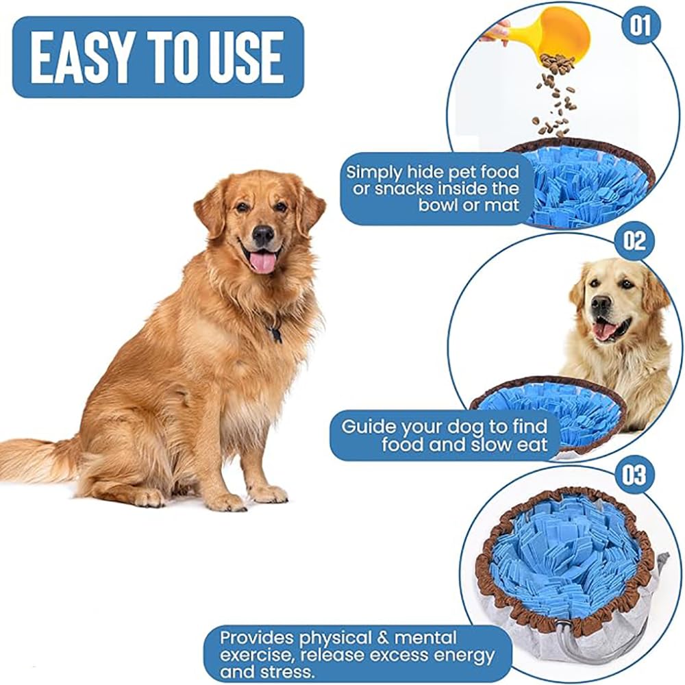 Pet Snuffle Mat for Dogs，Simulating Grassland ，Encourages Natural Foraging Skills for Pet，Dog Treat Dispenser Indoor Outdoor Stress Relief (Blue)